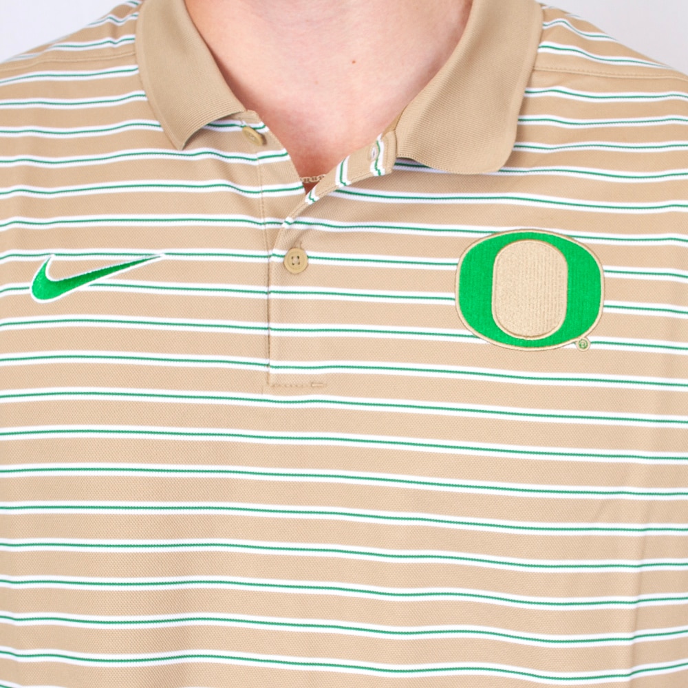 Classic Oregon O, Nike, Brown, Polo, Polyester, Men, Tripe, Pique, Shirt, 891669